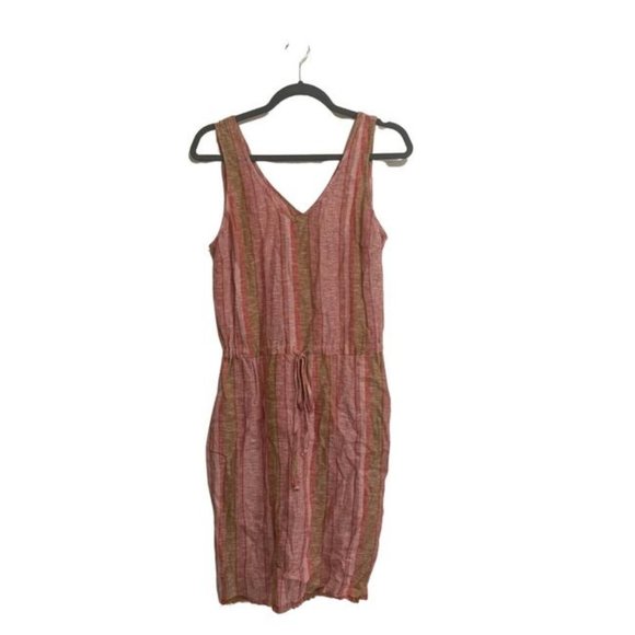 DREW Red Nat Dobby Stripe Linen Dress Size Small - Picture 1 of 3